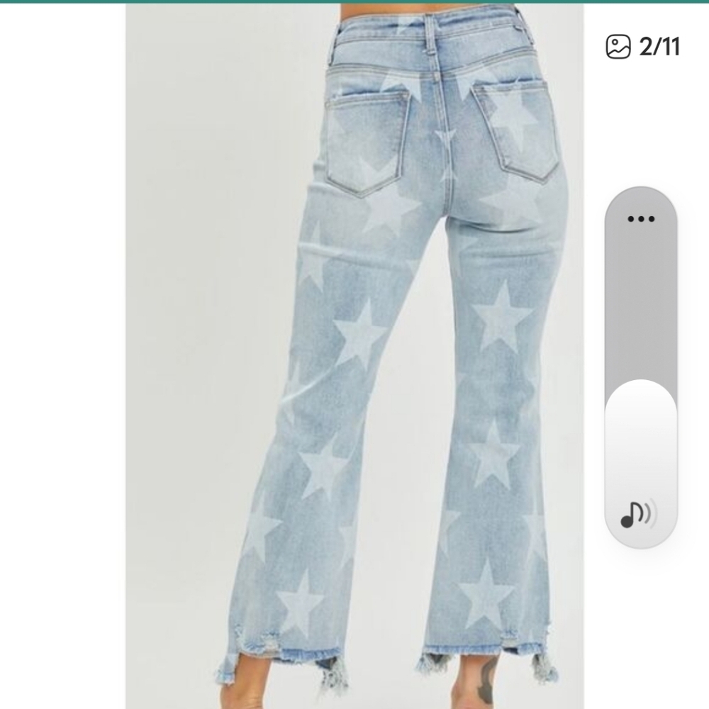 Risen Light Wash Star Highrise Crop Raw Hem Jeans Size 1xl Boho Festival - Picture 3 of 10